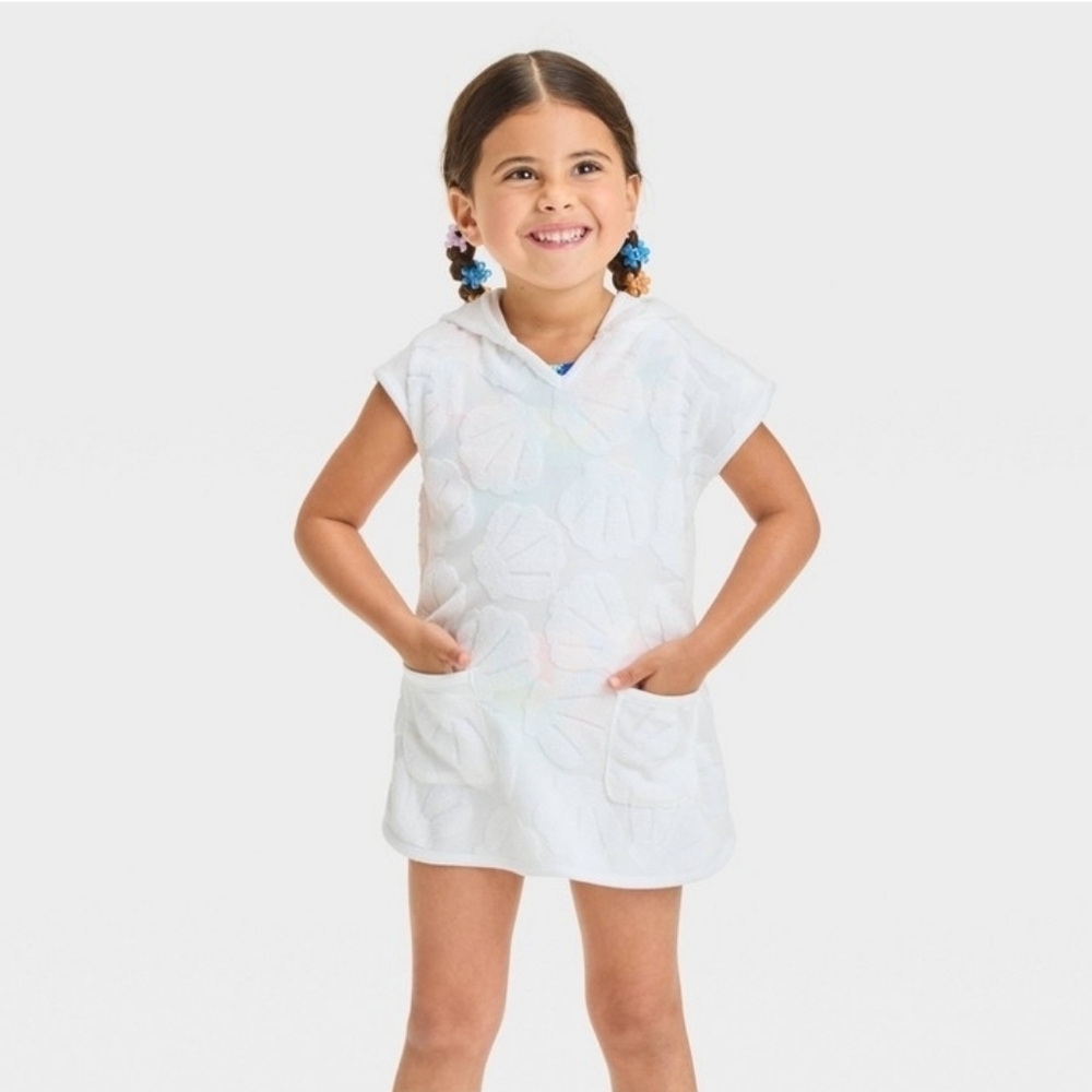 Cat & Jack Toddler Girls' Towel Terry Seashell Embossed Cover Up Dress Knit Loop